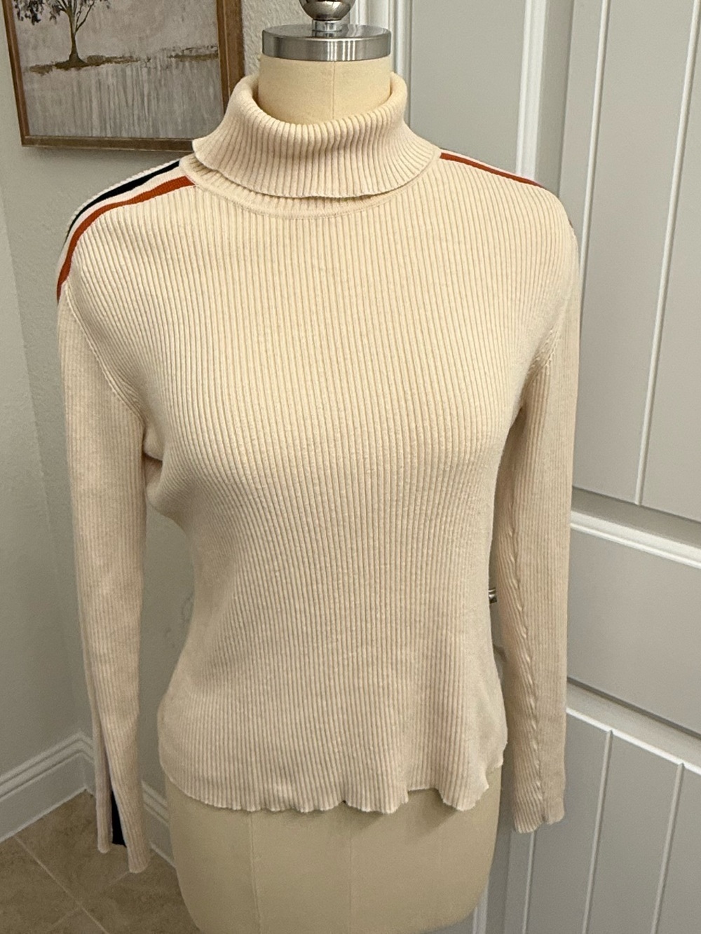 Vintage Y2K Harley-Davidson Cream Turtleneck Sweater women's sz M - Picture 2 of 8